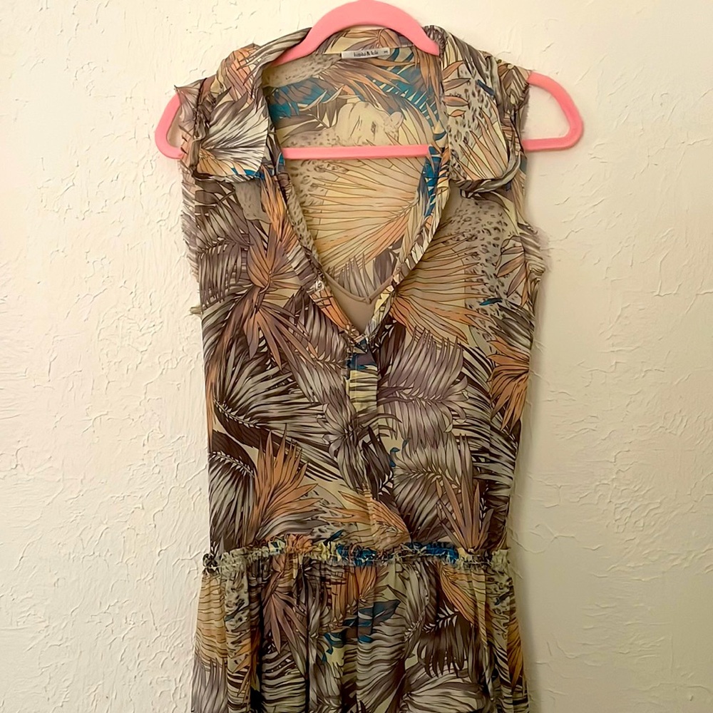 Bimba & Lola v-neck silk midi dress jungle style green